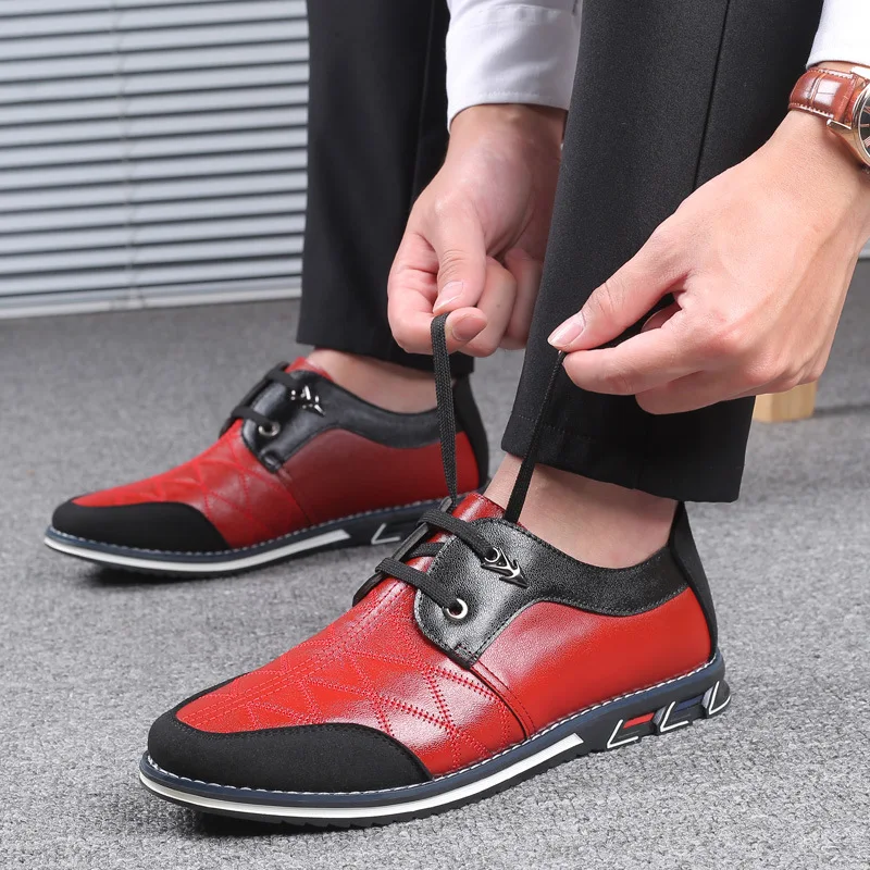 Модная мужская обувь; коллекция года; сезон осень; мужская повседневная обувь из натуральной кожи ручной работы; дышащая обувь на шнуровке в стиле ретро; Прямая поставка; большие размеры - Цвет: Red
