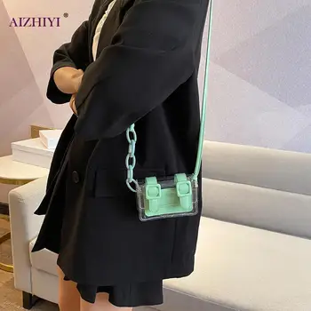 

Lady Casual PU Splicing Mini Shoulder Bags Transparent PVC Crossbody Handbags Popular Simple Female Daily Bag