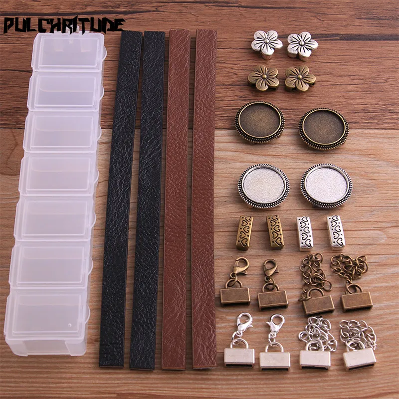 

PULCHRITUDE 1Set Two Color Leather Buckle /Leather Rope/Messenger Box DIY Jewelry Making For 10mm Leather Cord