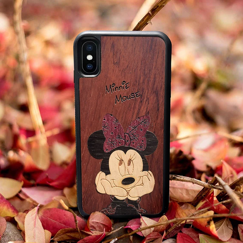 Чистый твердый деревянный мобильный телефон чехол для iPhoneXS Max пара Микки Минни