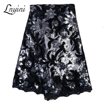 

African Sequins Lace Fabric French Nigerian Tulle Lace Fabrics 2020 Latest Velevt Lace Fabric for Party Wedding Dress NI2682