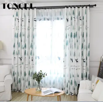 

TONGDI Children Printing Blackout Curtains Elegant Cartoon Lovely Christmas Tree Decor For Girl Home Parlou Bedroom LivingRoom