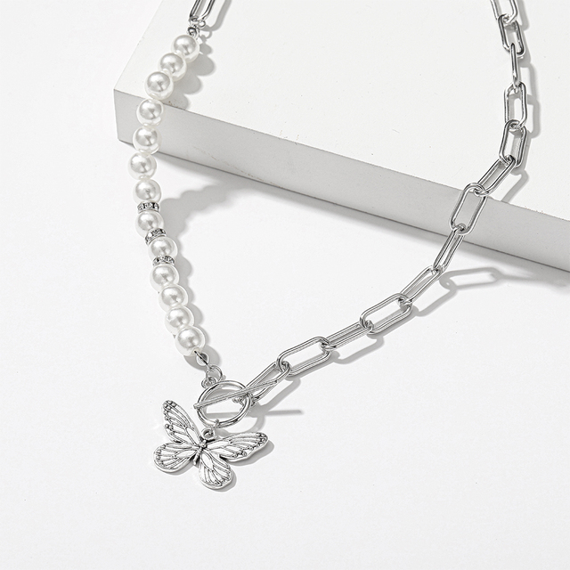 Heart Choker Pearl Necklace For Women Butterfly Necklaces Pendant Collar Chokers Chains Bead Necklace Women's Jewelry