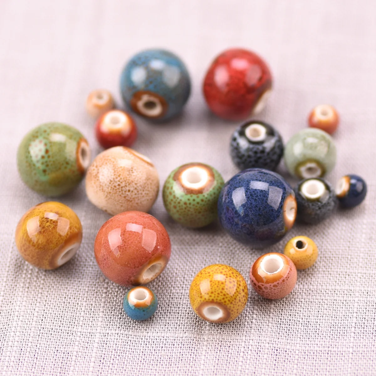 Round Random Mixed 6mm 8mm 10mm 12mm 14mm Handmade Ceramic Porcelain Loose Beads lot for Jewelry Making DIY Crafts Findings