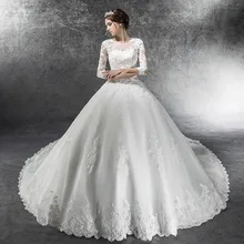 Бальное Платье, Свадебные платья, рукав до локтя, Кружевная аппликация, vestidos de novia, со шлейфом, trouwjurk robe, свадебное платье