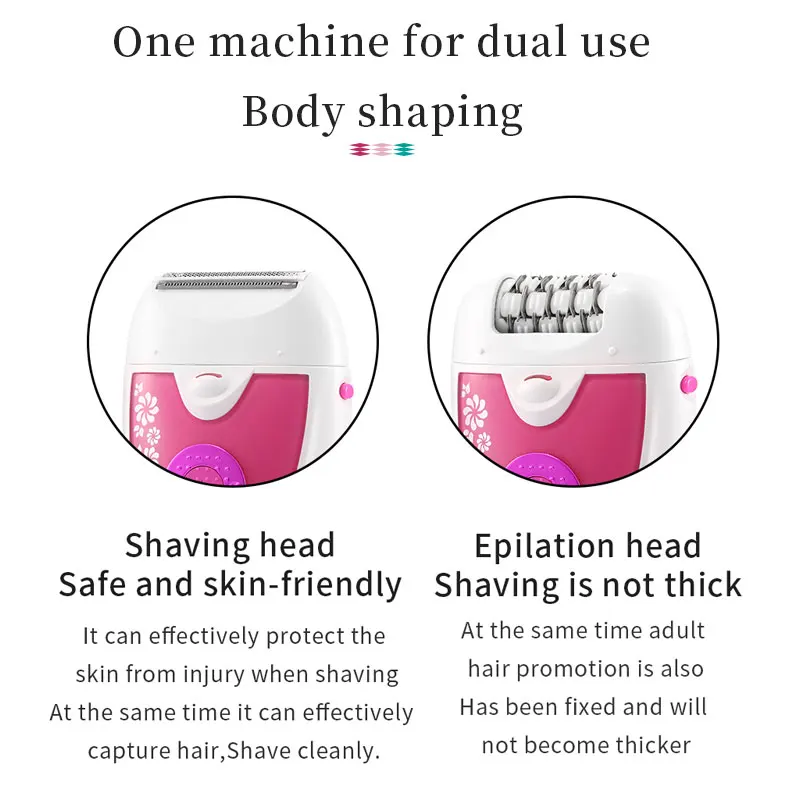 Aparador de Barbear Removedor de Pêlos Dispositivo de Barbear Elétrica Feminino Depilador Lady Shaver Indolor Depilatório Rosto Corpo Biquíni Perna Braço 2 In1 2 Depiladores