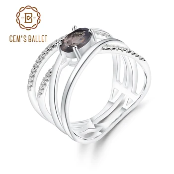 

GEM'S BALLET 0.75Ct Natural Smoky Quartz Gemstone Rings Solid 925 Sterling Silver Cross Finger Ring For Women Fine Jewelry