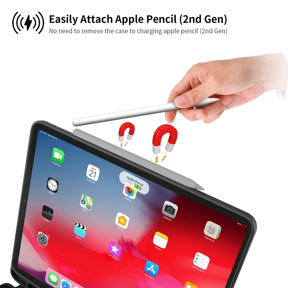 Чехол с Bluetooth клавиатурой для iPad Pro 12,9 с держателем карандаша из искусственной кожи, смарт-клавиатура, силиконовый чехол для iPad 12,9 Funda