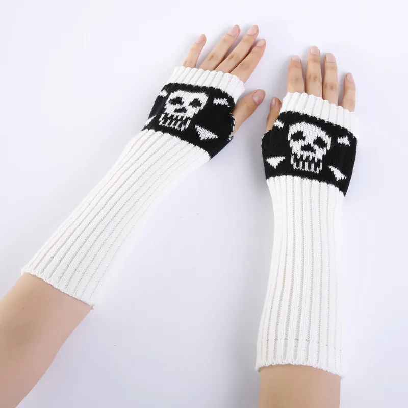 New Women Gloves Goth Clothes Winter Wrist Arm Warmer Skull Knitted Long Fingerless Gloves Mitten Halloween Fashion Girl Sleeve leather fingerless gloves mens