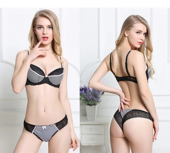 

New Bra Sexy Striped Sexy Underwear Set European and American Lace Large Size Large Cup Bra Set