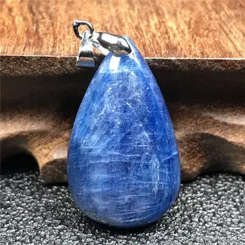 

Top Natural Blue Kyanite Crystal Pendant Jewelry For Woman Lady Man 31x19x6mm Beads Cat Eye Effect Silver Water Drop Stone AAAAA