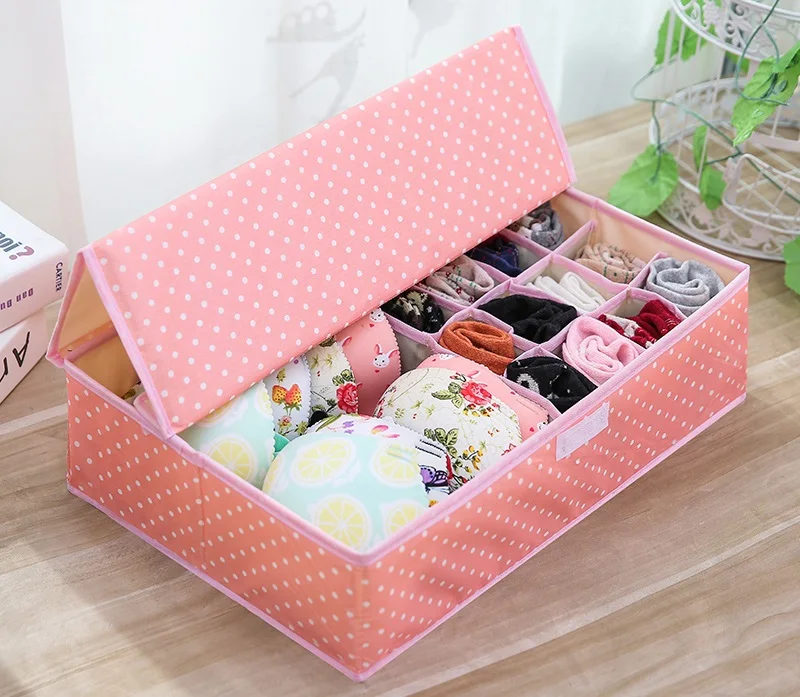 Pink dots Многофункциональный шкаф сортировочная коробка для нижнего белья носки шорты домашняя коробка для хранения в шкафу складной моющийся пылезащитный Органайзер коробки - Цвет: Pink dots
