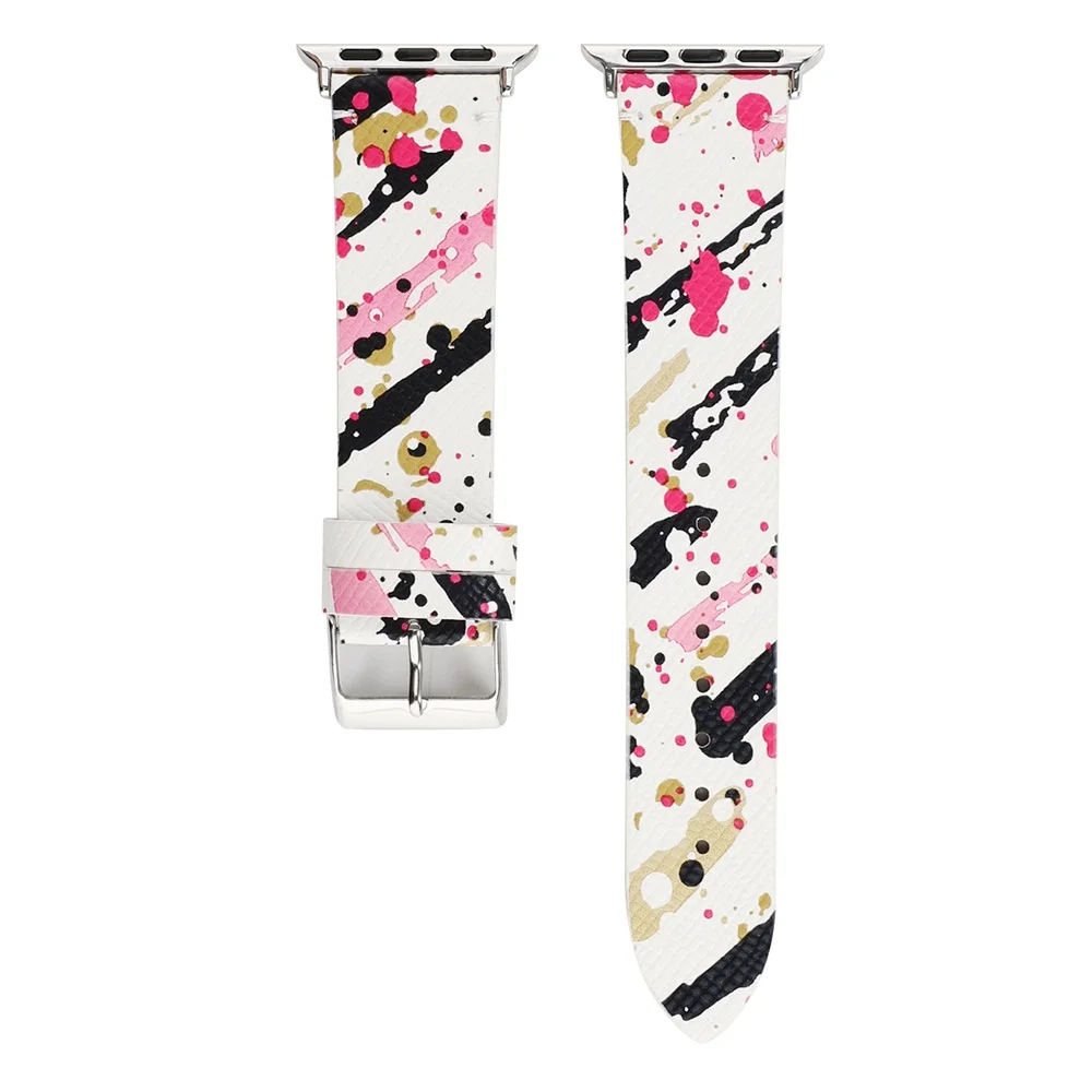 Black Pink Yellow Кожаный ремешок для часов Apple Watch 5 4 3 2 1 ремешок 44 мм 40 мм 42 мм 38 мм высококачественные Сменные аксессуары для iWatch 5 4 - Цвет ремешка: Black Pink Yellow
