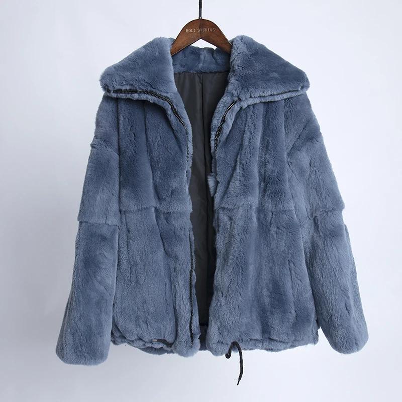 

Real rabbit fur coat High quality genuine leather jacket 2019 winter coat women plus size zipper abrigos mujer invierno 2019