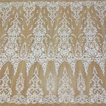 

Delicate flowers lace fabric lace trim gorgeous design wedding gowns lace, tulle mesh sequins embroidery fabric Ivory 1 yard
