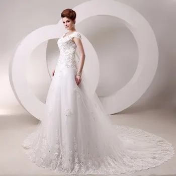 

Ivory Lace Beading Long Train Fashion Appliques Bridal Gown vestido de novia 2018 Fashion In Stock mother of the bride dresses