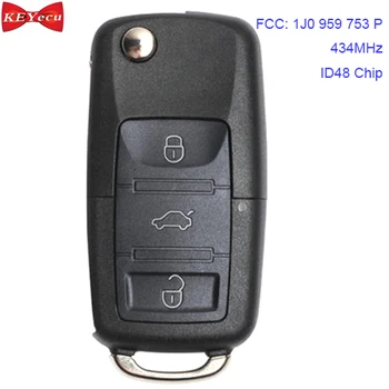 

KEYECU for Volkswagen Golf Beetle Passat Remote Key Fob FCC ID: 1J0 959 753 P, 434MHz ID48 Chip Uncut