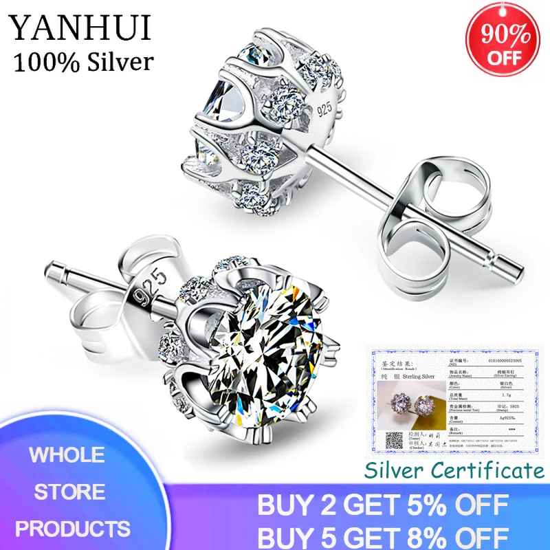 

Wedding Earrings With Certificate Original Solid 925 Silver Stud Earrings Inlay 1 Carat Cubic Zircon Stons Earrings for Women