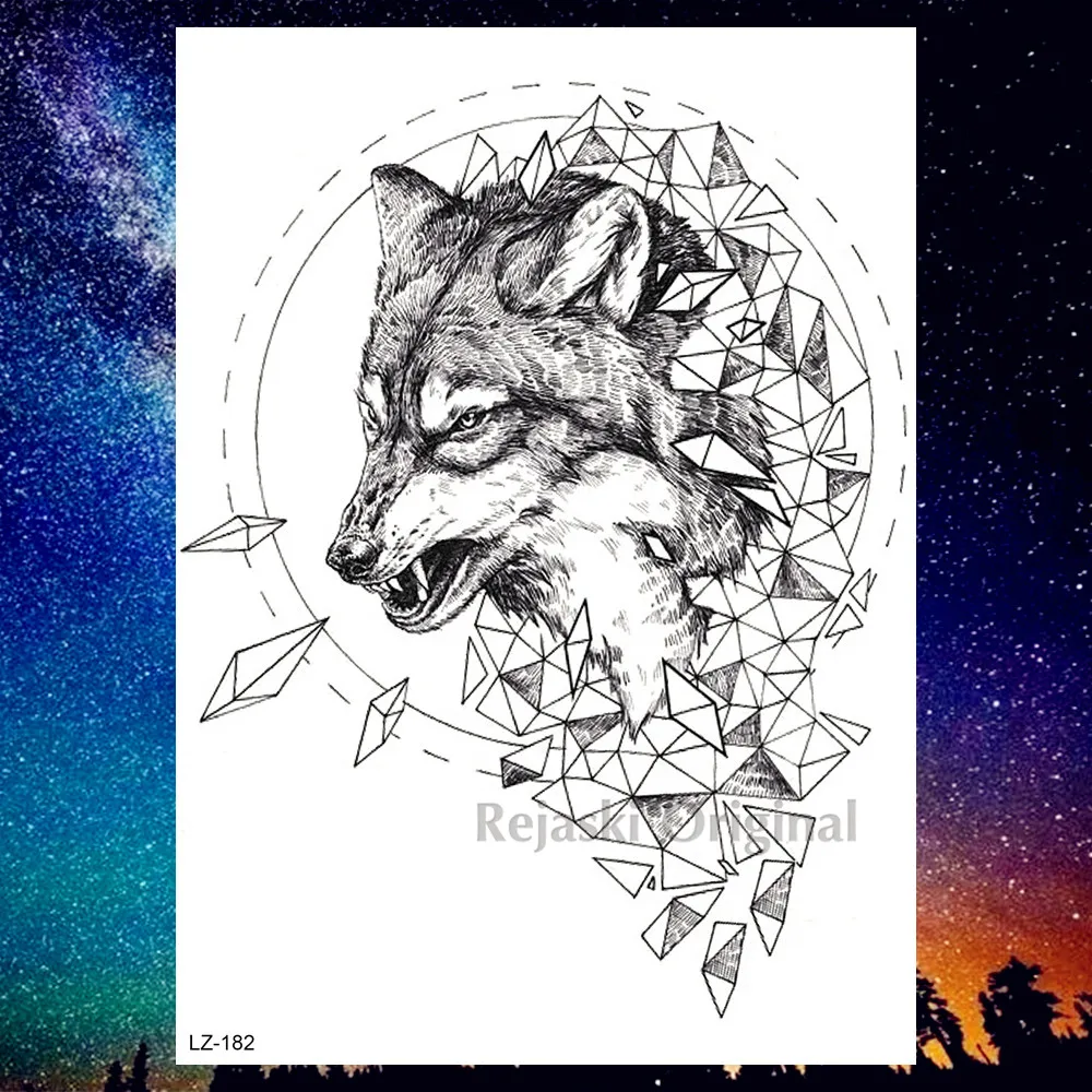 DIY Geometric Wolf Temporary Tattoos For Women Men Body Art Arm Tattoos Sticker Realistic Fake Dreamcatcher Coyote Flower Tatoos - Цвет: PLZ182