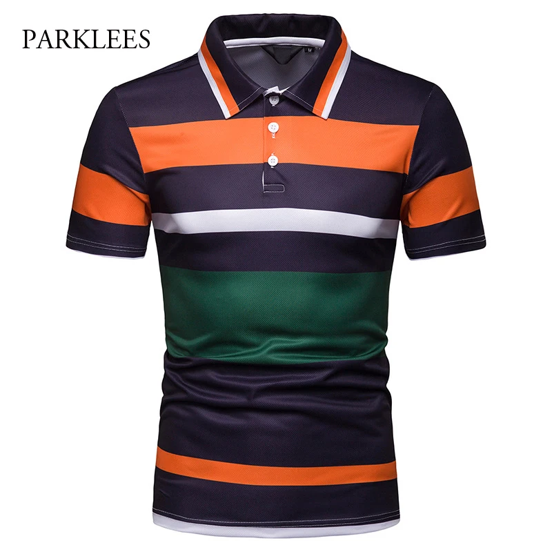 Мужская рубашка-поло в полоску с коротким рукавом | одежда