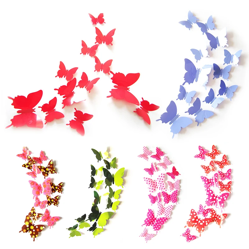 12 шт., искусственные украшения для дома бабочки, художественные 3D DIY наклейки на стену, декоративные наклейки на стену для детской комнаты