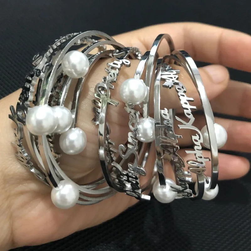 custom name pearl bangles