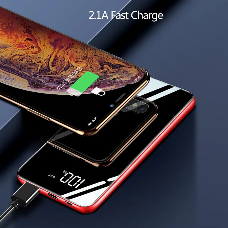 TUOSHIKE 10000 мАч power Bank светодиодный дисплей зеркальный экран Внешний аккумулятор для iPhone XS MAX samsung Xiaomi двойной USB порт power bank