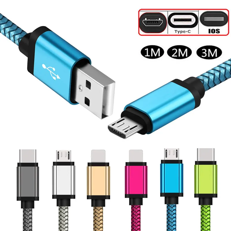 3/6/10ft плетеный кабель микро Тип usb-C быстрая Зарядное устройство быстрой зарядки передачи и синхронизации данных зарядный кабель для iPhone 7 8 X XS samsung Galaxy S8 Plus/Note 8