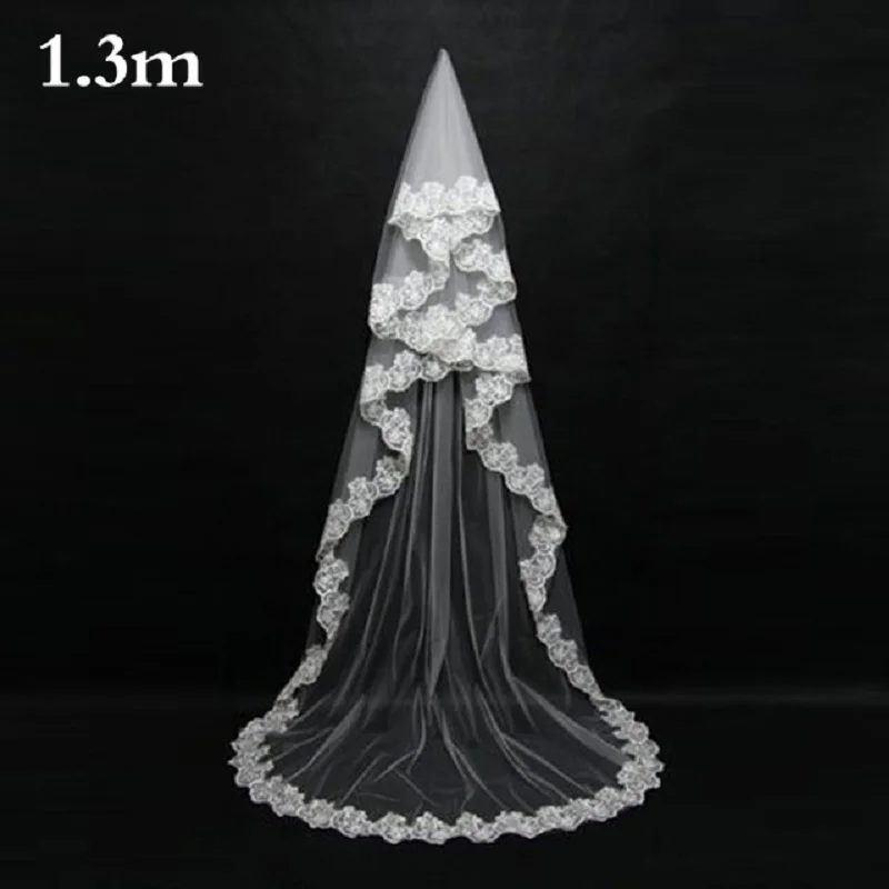 Wedding Veil Cathedral Long Lace Edge with Comb 1.3/2.6 Meter bridal veil