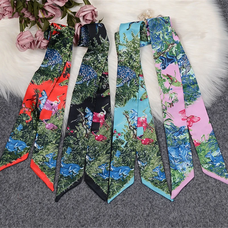 

"Animal Town" 2020 New Design Skinny Spring Scarf Women Luxury Brand Bag Scarves Summer Neckerchief Silk Scarf For Ladies