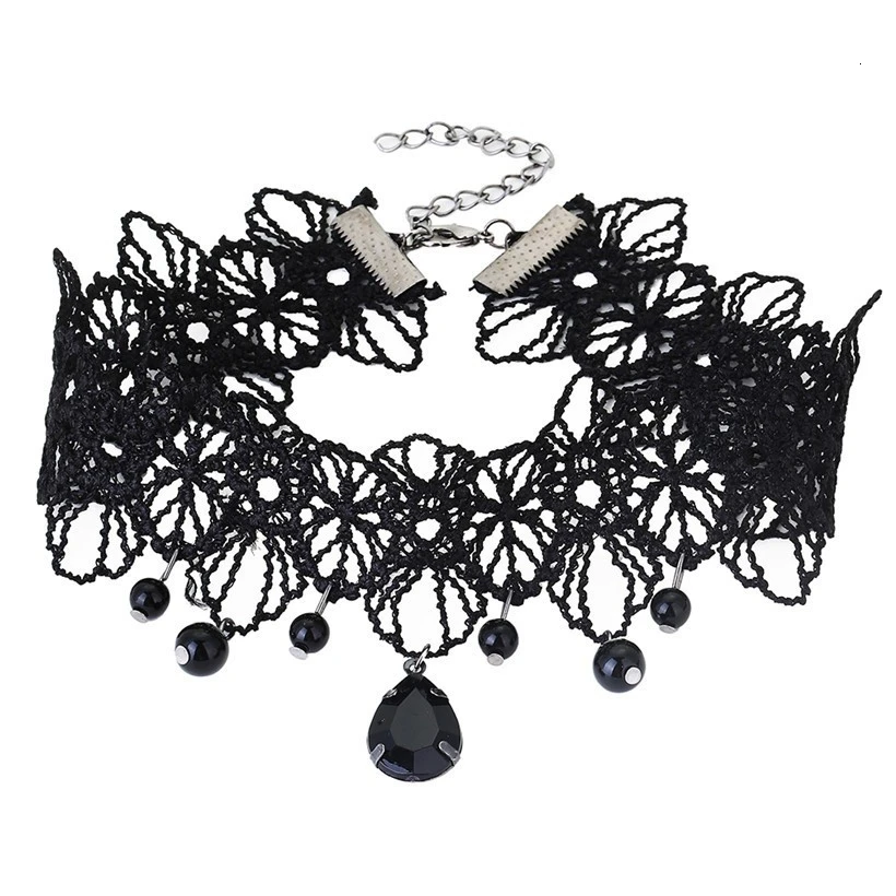 JOUVAL сексуальное ожерелье Чокеры в готическом стиле черное кружевное ожерелье-чокер винтажное викторианское женское чокер стимпанк ювелирное изделие распродажа