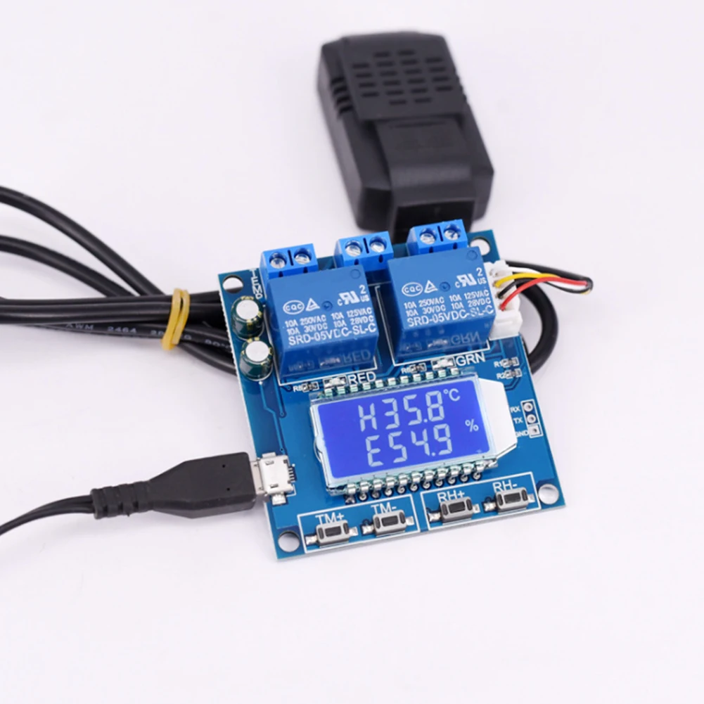 Micro-USB, постоянный ток, 12V Модуль реле интеллигентая(ый) 2-х канальный Высокая точность цифровой регулятор влажности Термостат ЖК-дисплей Дисплей Температура контроллер