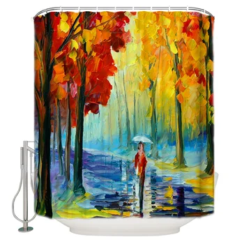 

Vintage Mordern Design Printed Bath Curtain Autumn Oil Painting Shower Curtain Polyester Fabric 3d Curtains For Bathroom