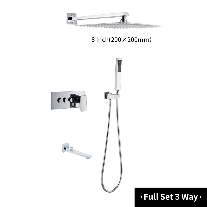 2/3 way Concealed Brass Chrome Shower Bath Faucet Set Rainfall In Wall Shower Tap Mixer System Swivel Sprout For Bathroom Shower - Цвет: 3way-8inch