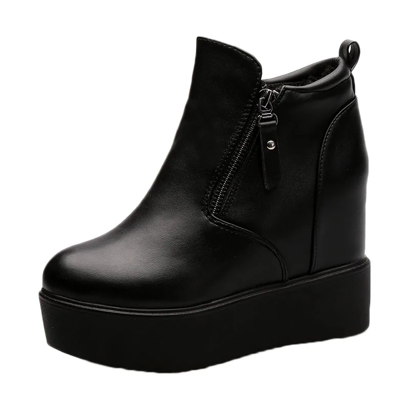 Size33-41; женская обувь на танкетке; осенние ботильоны; повседневная обувь из микрофибры на высоком каблуке, увеличивающая рост; зимние плюшевые ботинки