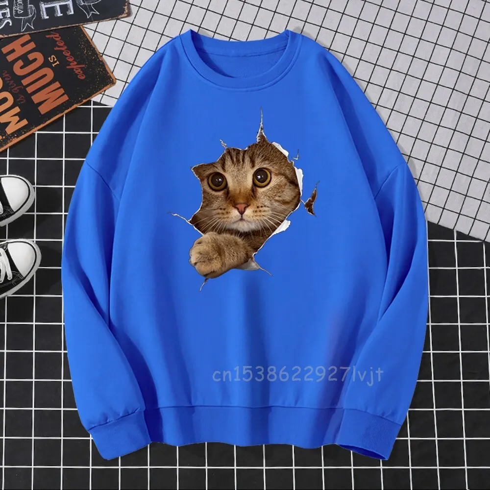 Cute Voyeur Cat Cartoons Print Hoodies