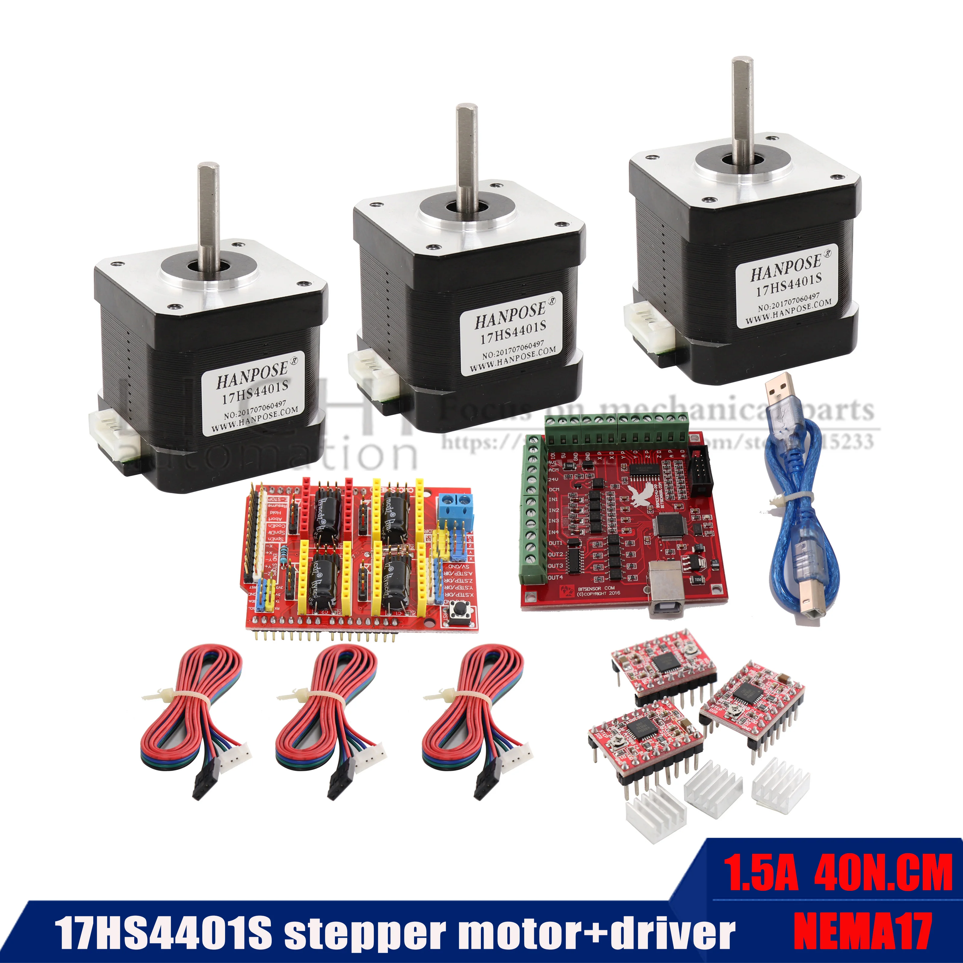 Шаговый двигатель 17HS4401S корпус 4.0A + USB контроллер питания 3 драйвера TB6600 3D