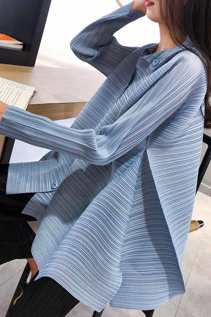 Женская плиссированная блузка Miyake однотонный однобортный Асимметричный Длинный