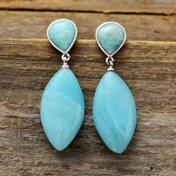 Luxury Natural Stones Drop Earrings for Women Amazonite Teardrop Elegant Lady Dangle Earring Gems Stone Jewelry A++++