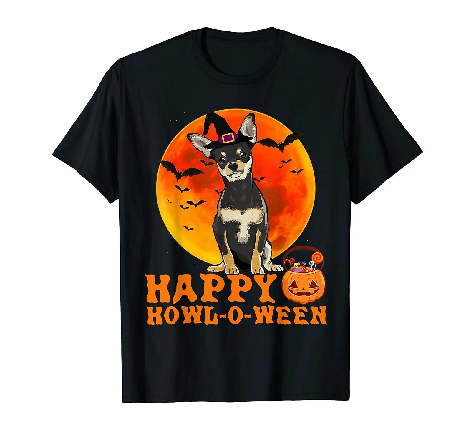 

Funny Black Chihuahua Dog Halloween Happy Howl-o-ween Men's T-Shirt. Summer Cotton Short Sleeve O-Neck Unisex T Shirt New S-3XL