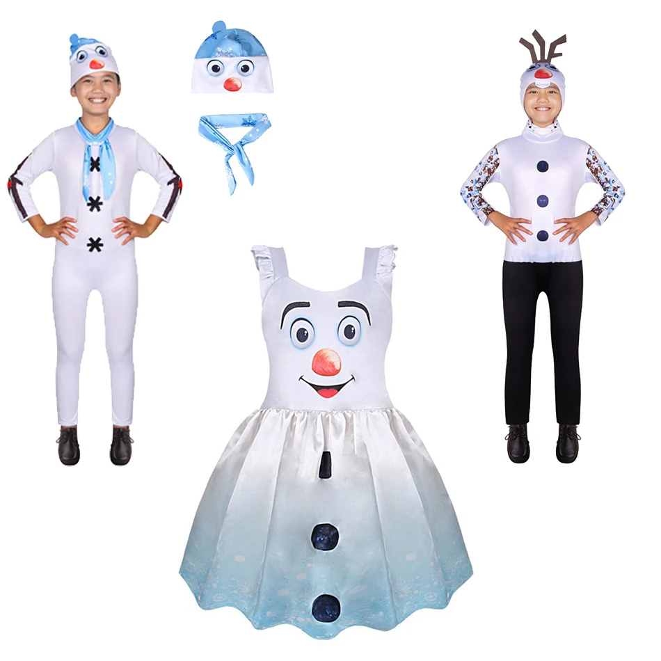 Платье Олафа для девочек и мальчиков; Комбинезоны для косплея; вечерние костюмы Олафа из мультфильма «Снеговик»