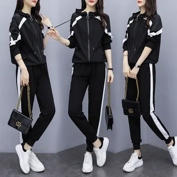 

5XL Plus Size Women Sport Suit Casual Set Loose Hoodie Jacket Sweatshirt+sweatpant Jogger Running Exercise Outfit Set Sportswear