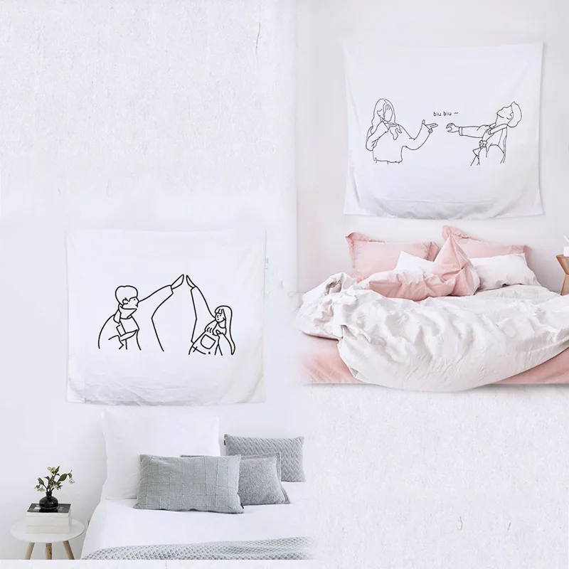 

Girl'S Heart Simple Romantic Lines-Style INS Northern European-Style Bedroom Velvet Tapestry Wall Hanging Cloth Wall Decorative