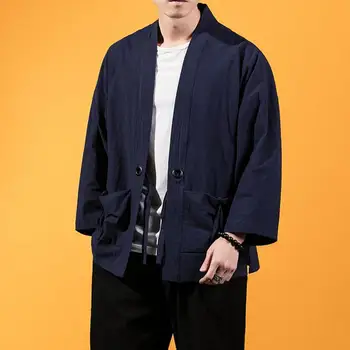 

M-5XL Chinese Style Kimono Cardigan Men Shirt Japanese Streetwear Kimono Shirt 3/4 Sleeve Summer Clothes 2019 XXXXXL