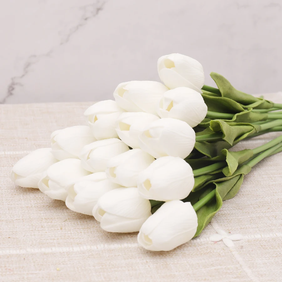 Ramo de flores artificiales de poliuretano, tulipanes blancos de látex, de  tacto Real, para decoración de dormitorio y sala de estar, decoración de  boda y hogar, 10 Uds.|Flores artificiales y secas| -