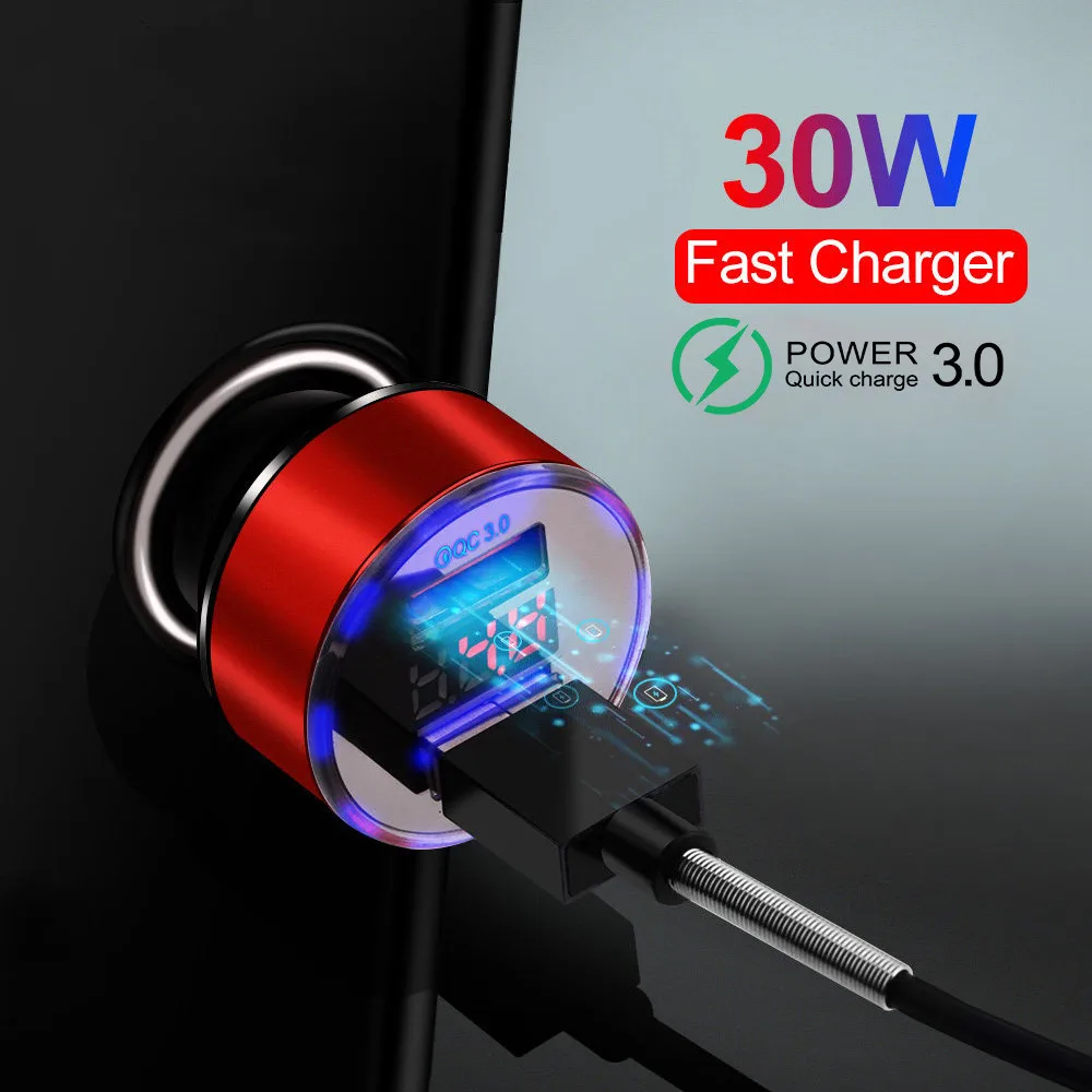

Car Charger With LED Dual USB Quick Charge QC 3.0 4.0 For Xiaomi Huawei Mini Mobile Phone Fast Charger Adapter Car-Charger