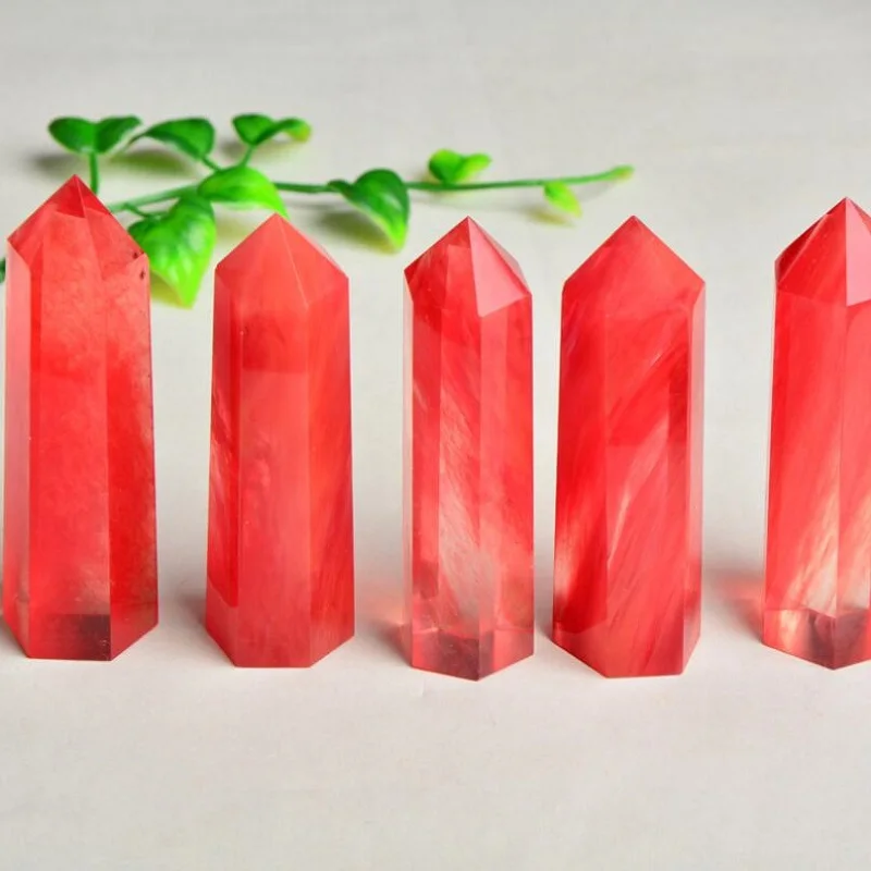 1 pcs red melting stone hexagonal prism crystal column home