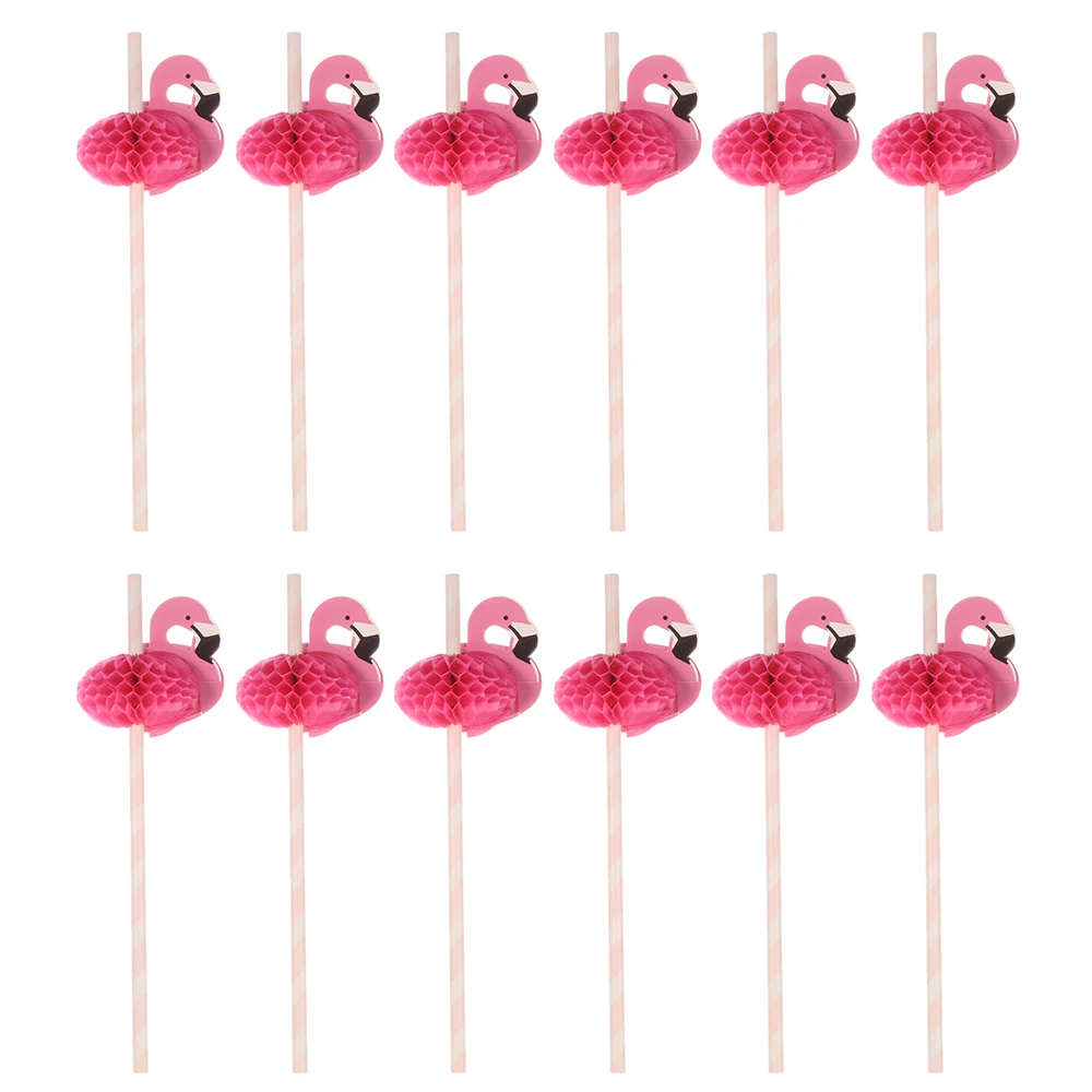 12pcs 12/24 шт. Бумага соломинки Многофункциональный Фламинго соломинка с узором соломинки для вечеринок и свадебных церемоний принадлежности для праздничной вечеринки - Цвет: 12pcs