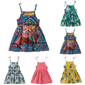 

2020 Summer Girls Dresses Kids Printed Princess Strap Dress Sleeveless Cute Sundress Children's Clothing Beachwear Elbise #LR4