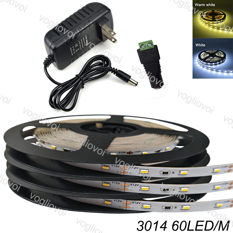 

Vogliovoi LED Strip Light Set 300LED SMD3014 5M Indoor Light IP20/65 Warm White 110/220V Adapter Holiday Decoration